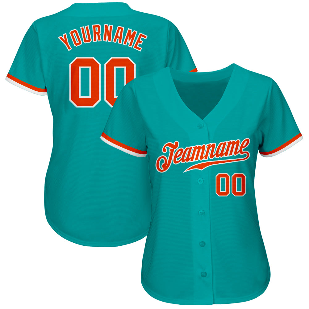 Custom Aqua Orange-White Authentic Baseball Jersey view 2