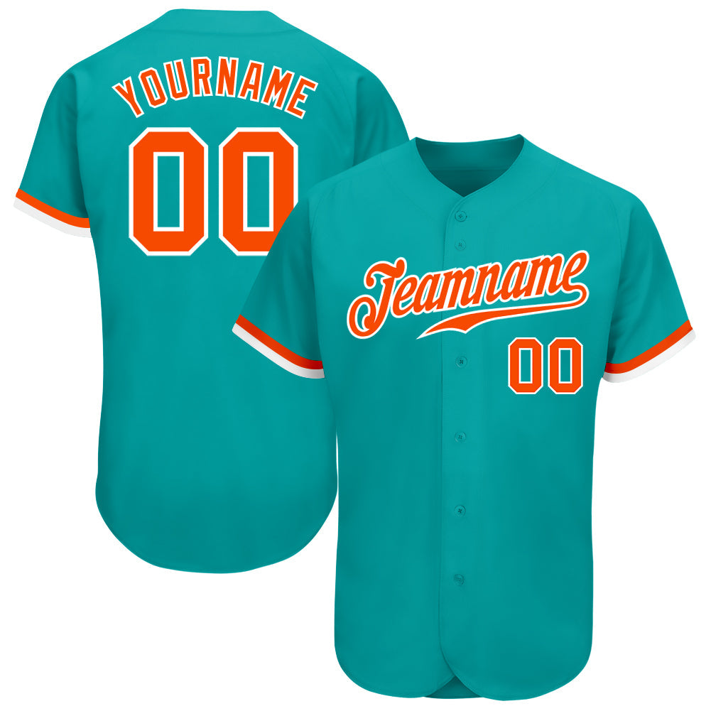 Custom Aqua Orange-White Authentic Baseball Jersey - Main View