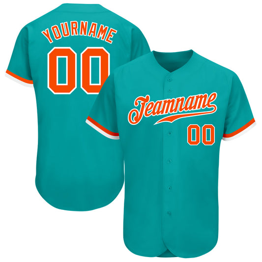 Custom Aqua Orange-White Authentic Baseball Jersey - Main View