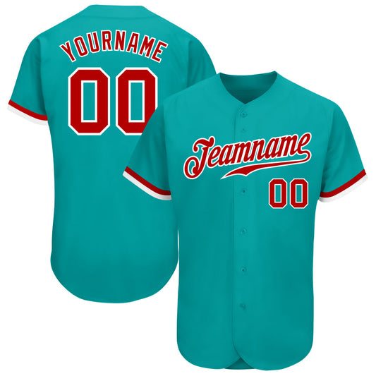 Custom Aqua Red-White Authentic Baseball Jersey - Main View