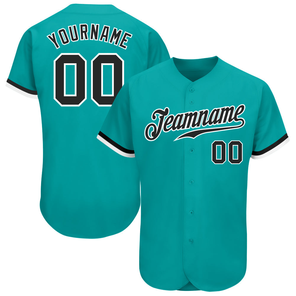 Custom Aqua Black-White Authentic Baseball Jersey - Main View