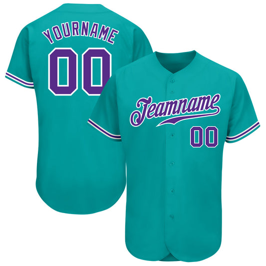 Custom Aqua Purple-White Authentic Baseball Jersey - Main View