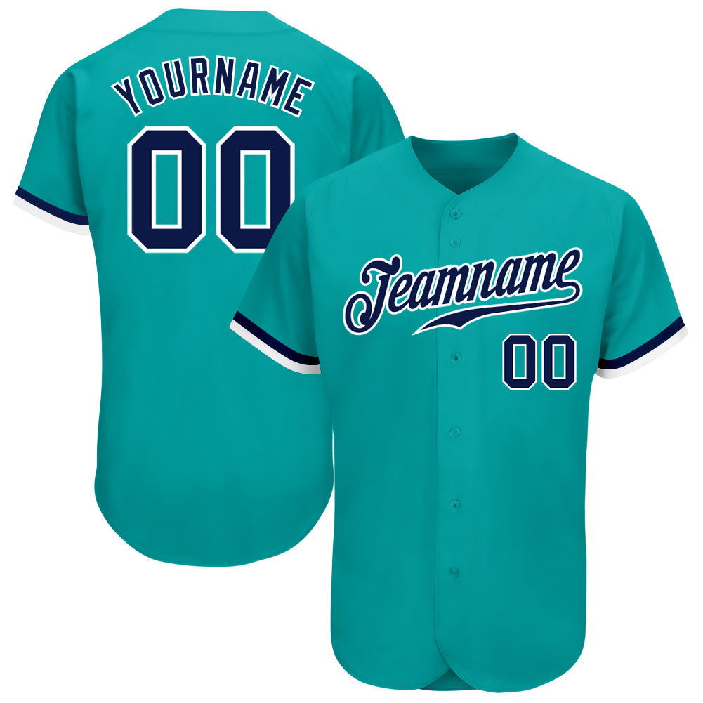 Custom Aqua Navy-White Authentic Baseball Jersey - Main View