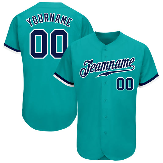 Custom Aqua Navy-White Authentic Baseball Jersey - Main View