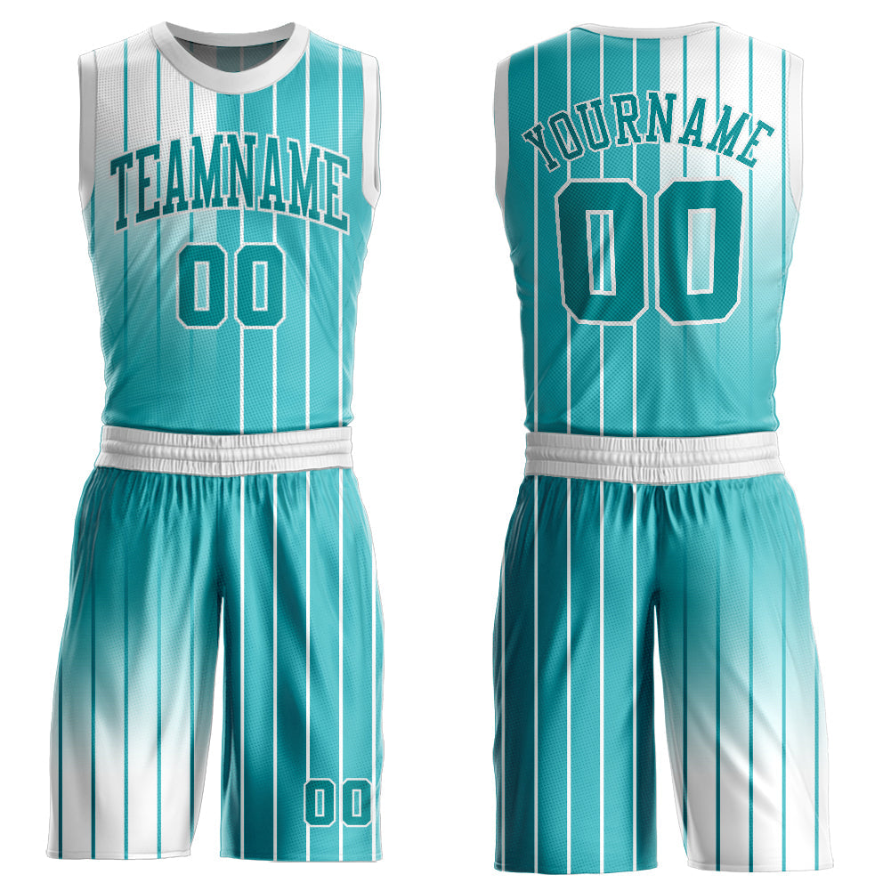 Custom Aqua Aqua-White Round Neck Sublimation Basketball Uniform Jersey - Main View