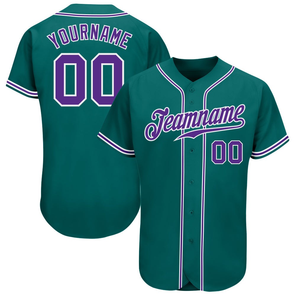 Custom Teal Purple-White Authentic Baseball Jersey - Main View