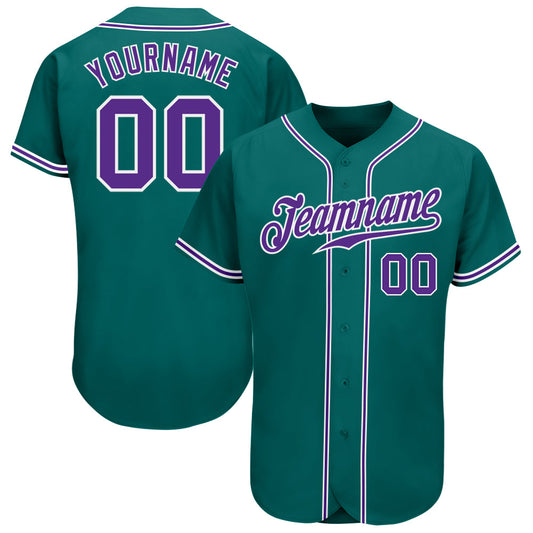 Custom Teal Purple-White Authentic Baseball Jersey - Main View
