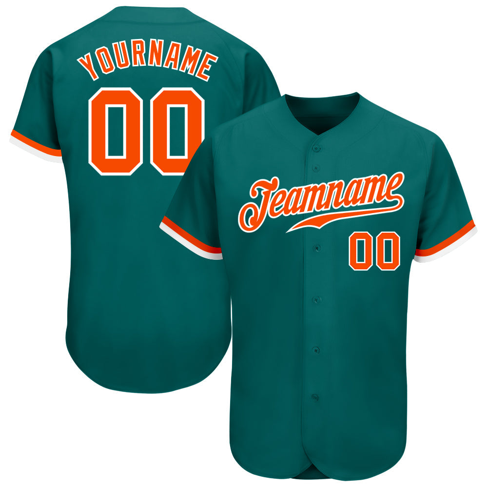 Custom Teal Orange-White Authentic Baseball Jersey - Main View