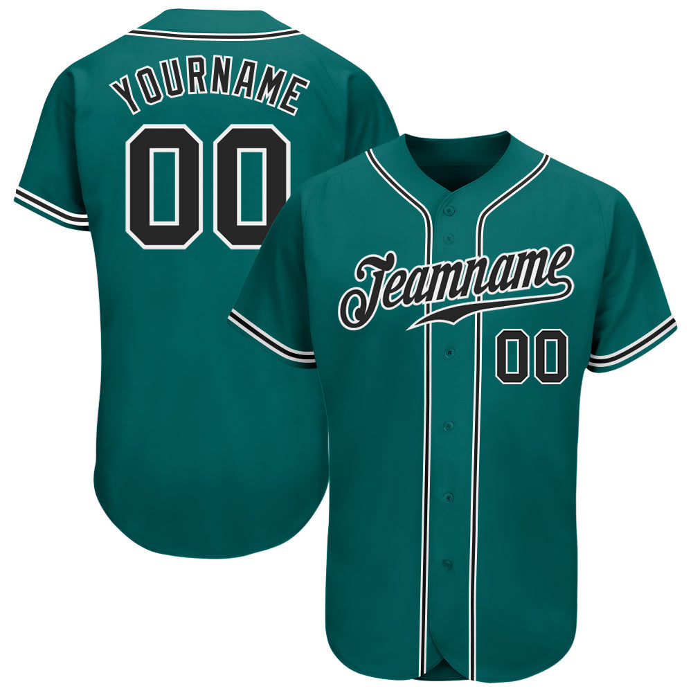 Custom Teal Black-White Authentic Baseball Jersey - Main View