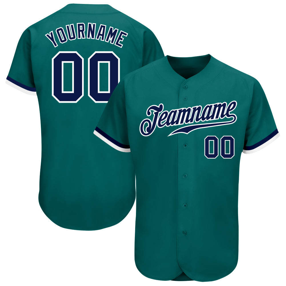 Custom Teal Navy-White Authentic Baseball Jersey - Main View