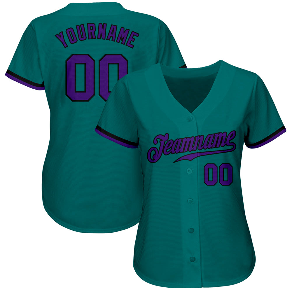 Custom Teal Purple-Black Authentic Baseball Jersey view 2