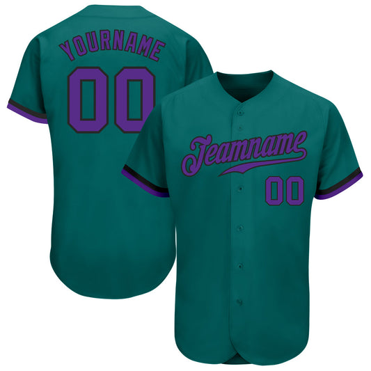 Custom Teal Purple-Black Authentic Baseball Jersey - Main View