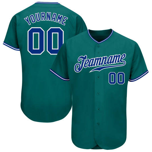 Custom Teal Royal-White Authentic Baseball Jersey - Main View