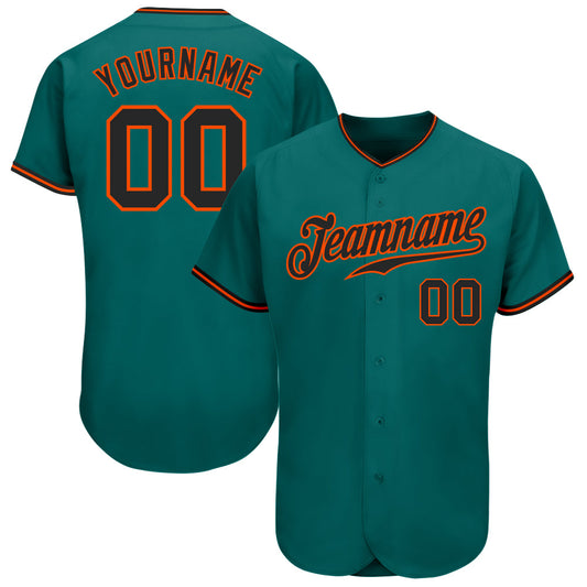 Custom Teal Black-Orange Authentic Baseball Jersey - Main View