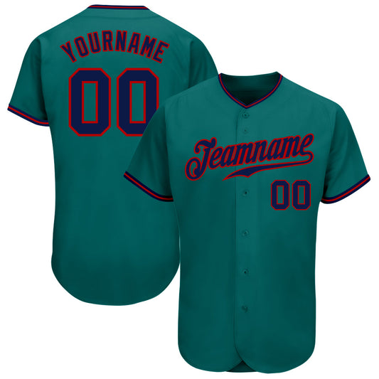Custom Teal Navy-Red Authentic Baseball Jersey - Main View