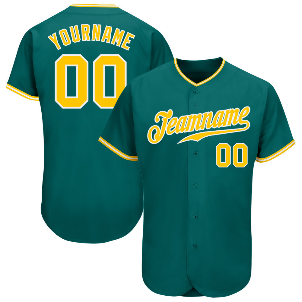 Custom Teal Gold-White Authentic Baseball Jersey - Main View