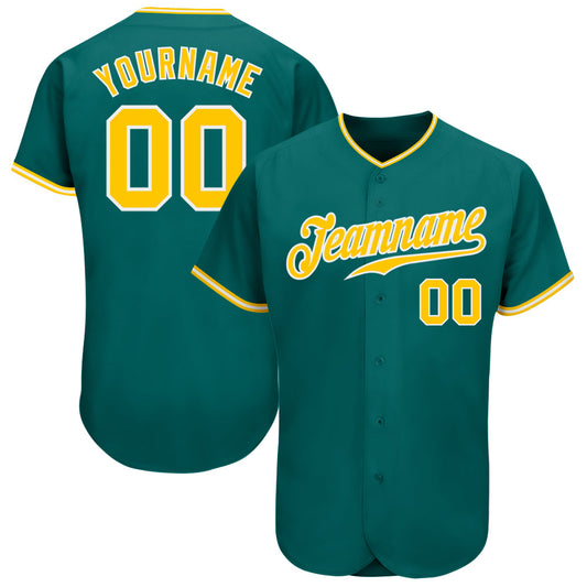 Custom Teal Gold-White Authentic Baseball Jersey - Main View