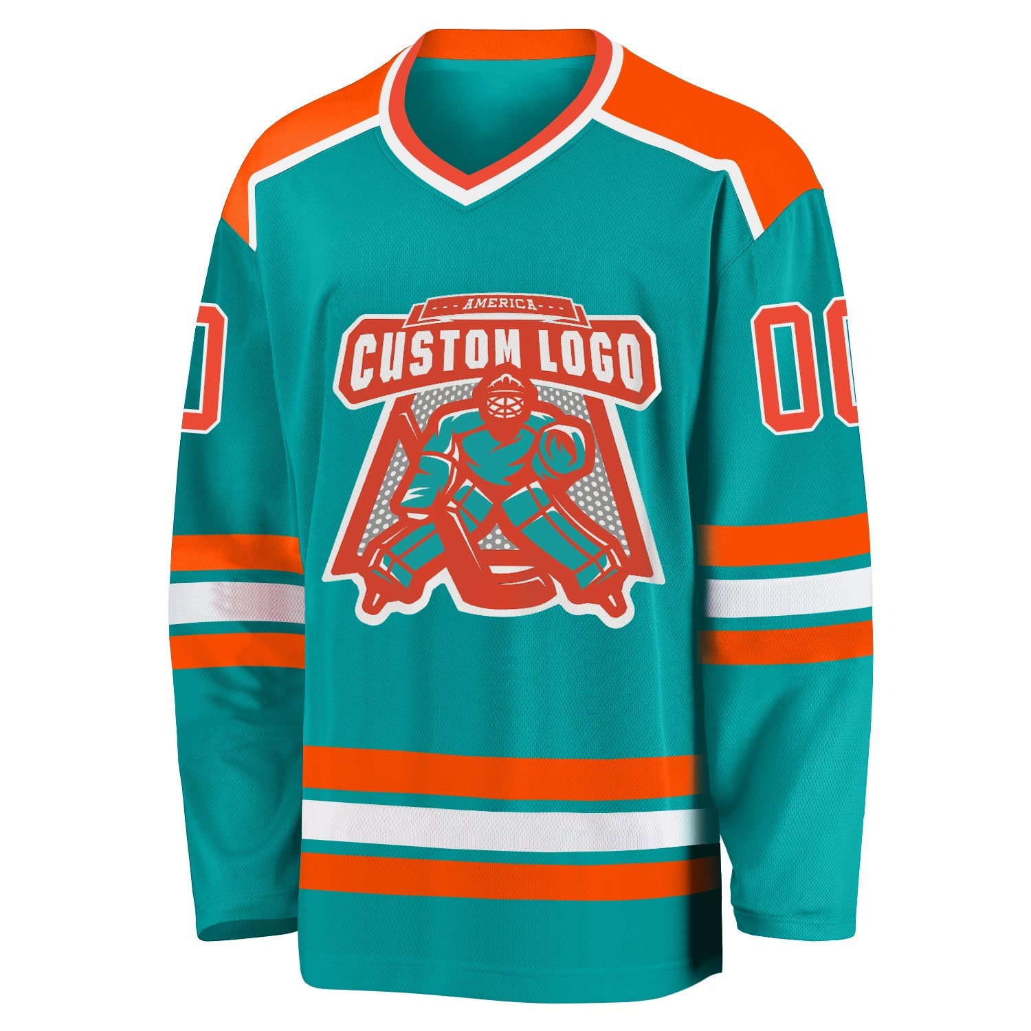Custom Aqua Orange-White Hockey Jersey view 2
