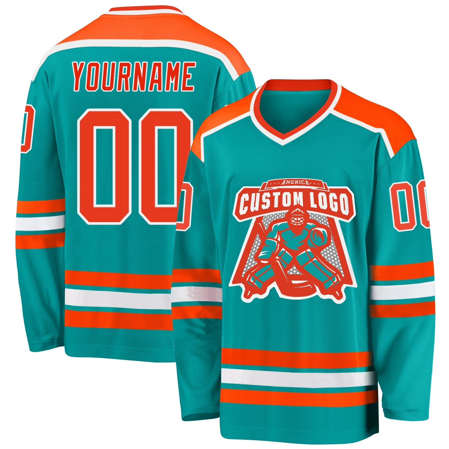 Custom Aqua Orange-White Hockey Jersey - Main View