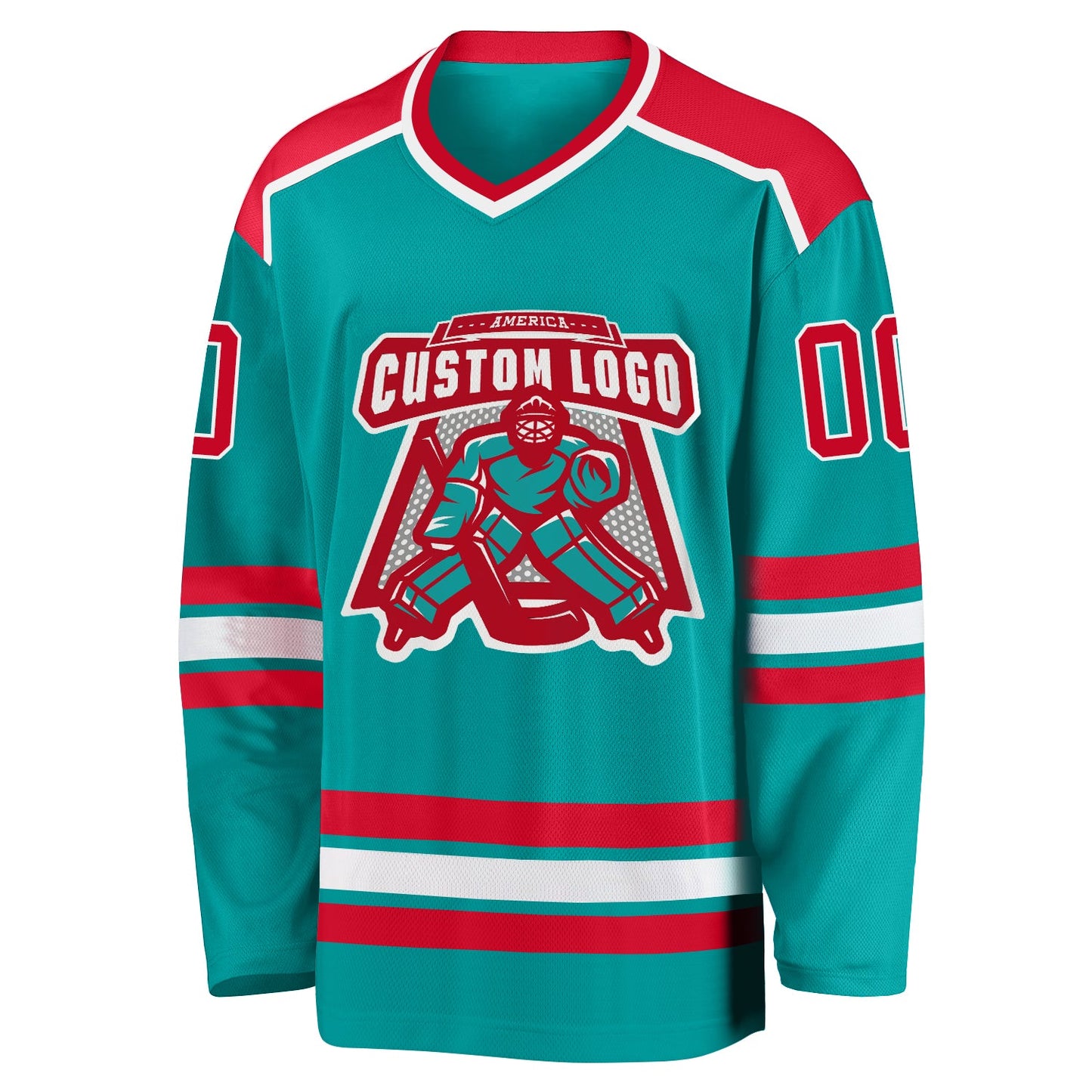 Custom Aqua Red-White Hockey Jersey view 2