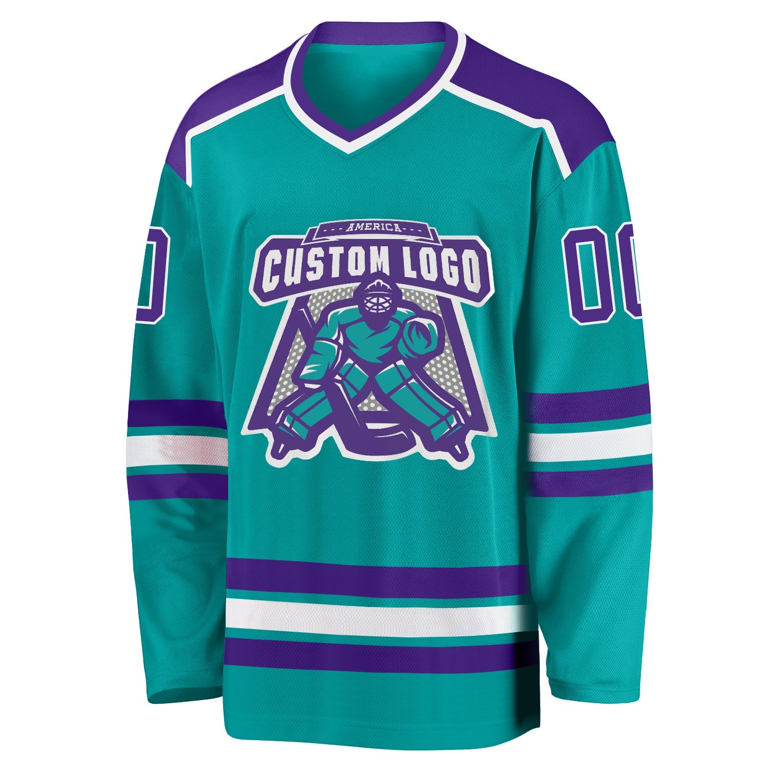 Custom Aqua Purple-White Hockey Jersey view 2