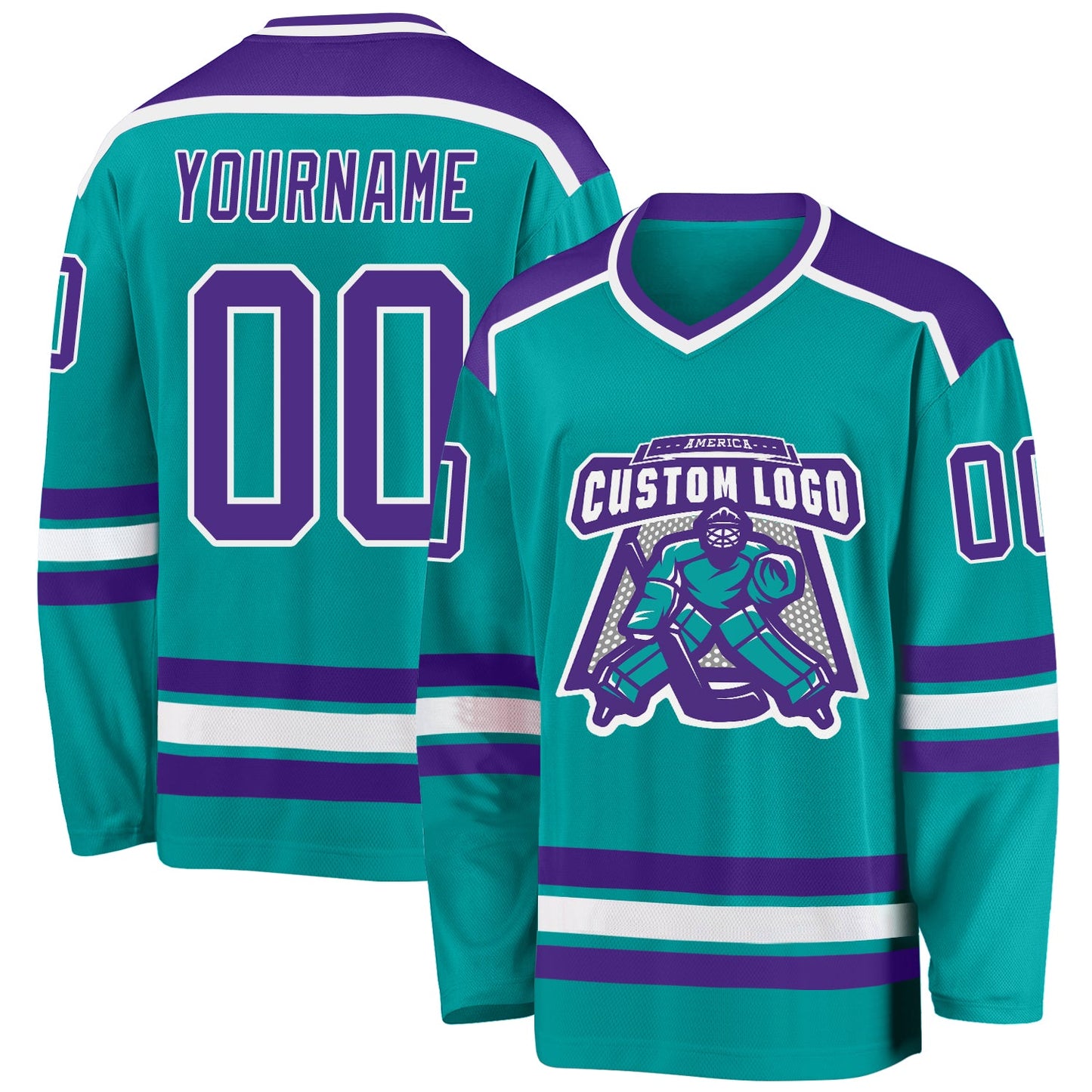 Custom Aqua Purple-White Hockey Jersey - Main View
