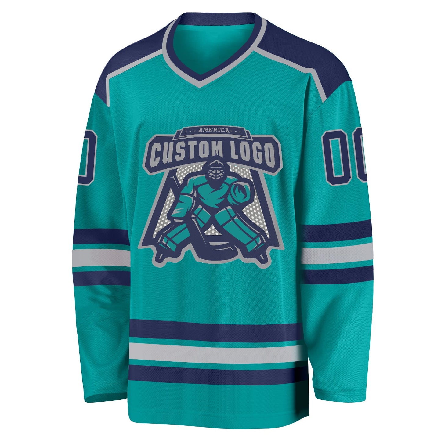 Custom Aqua Navy-Gray Hockey Jersey view 2