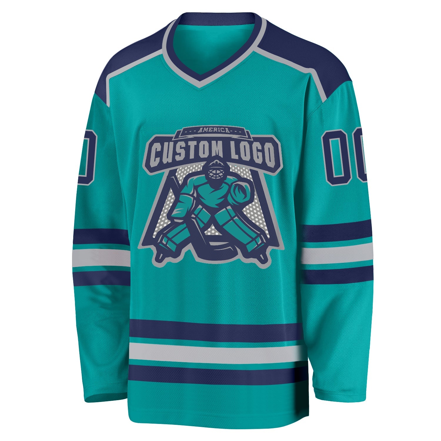 Custom Aqua Navy-Gray Hockey Jersey view 2