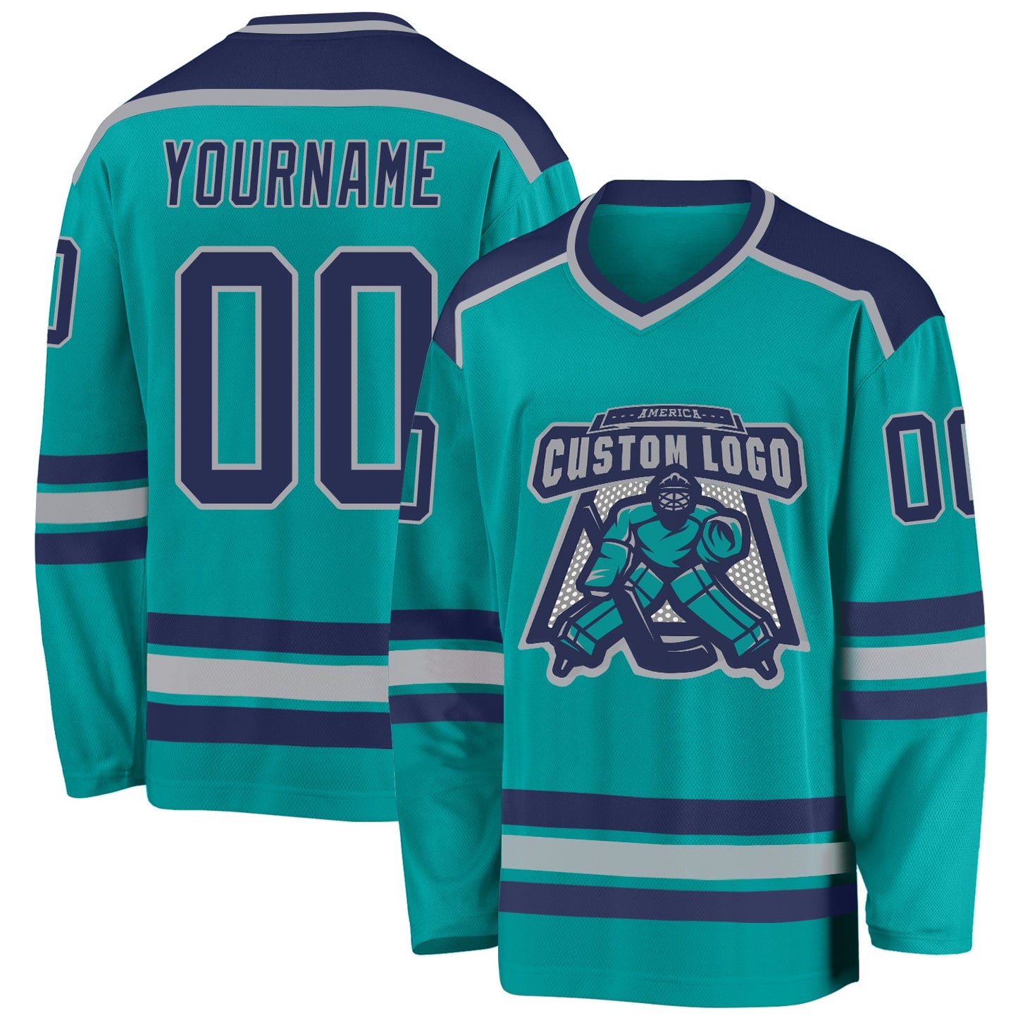 Custom Aqua Navy-Gray Hockey Jersey - Main View