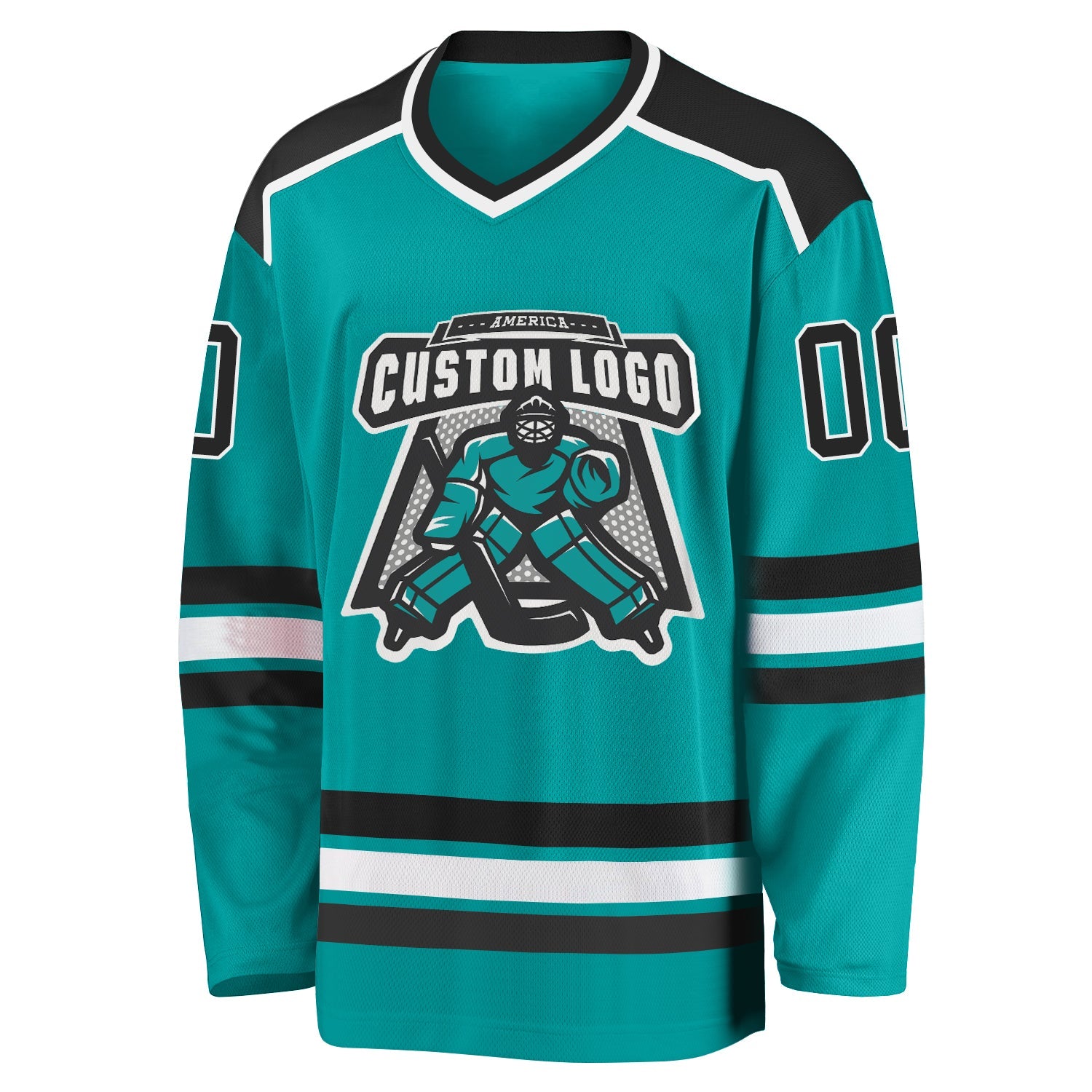 Custom Aqua Black-White Hockey Jersey view 2