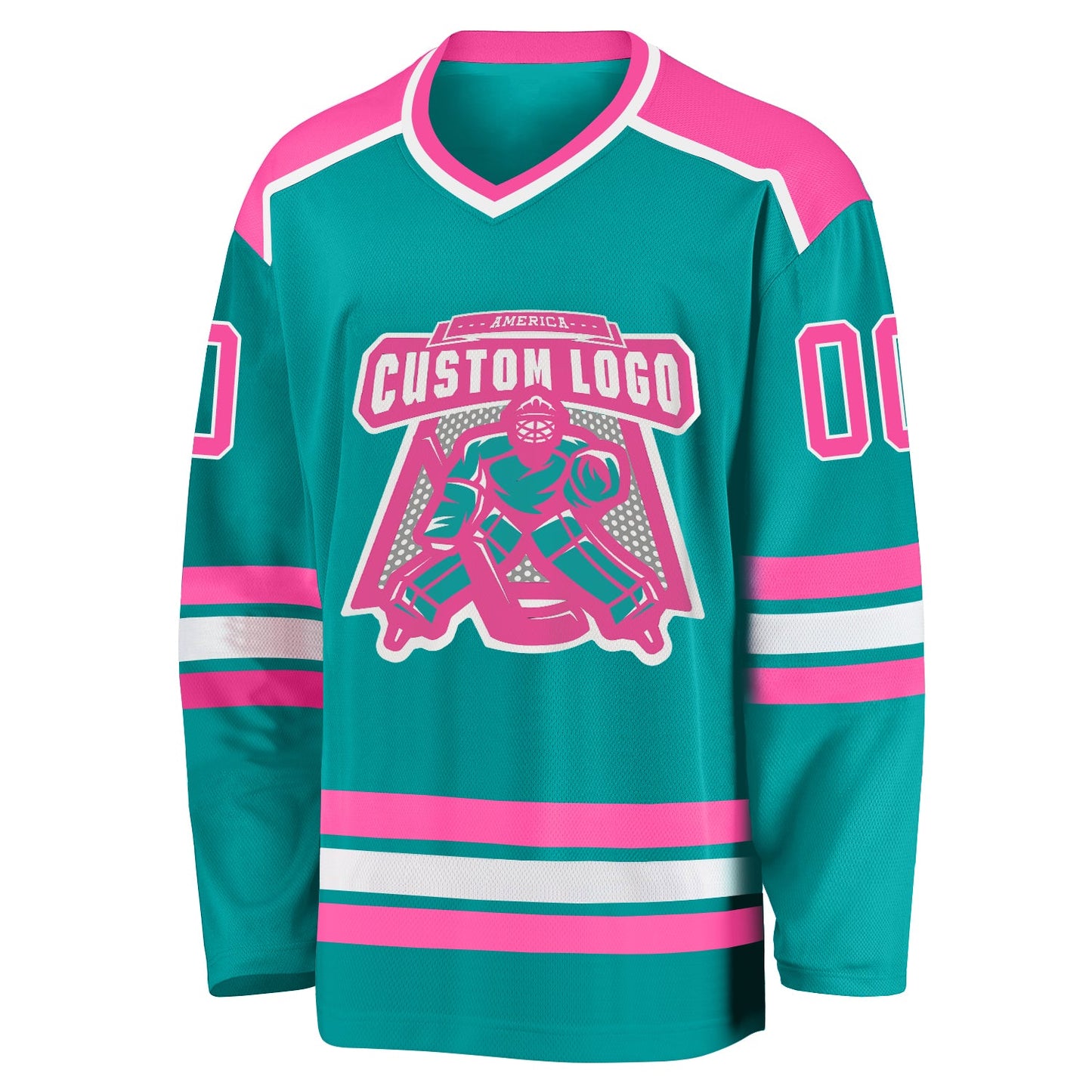Custom Aqua Pink-White Hockey Jersey view 2