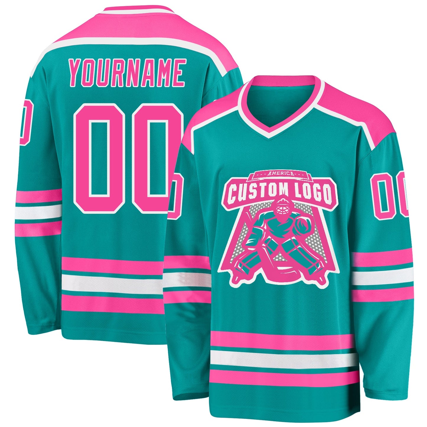 Custom Aqua Pink-White Hockey Jersey - Main View