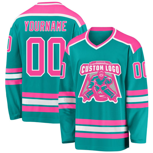 Custom Aqua Pink-White Hockey Jersey - Main View