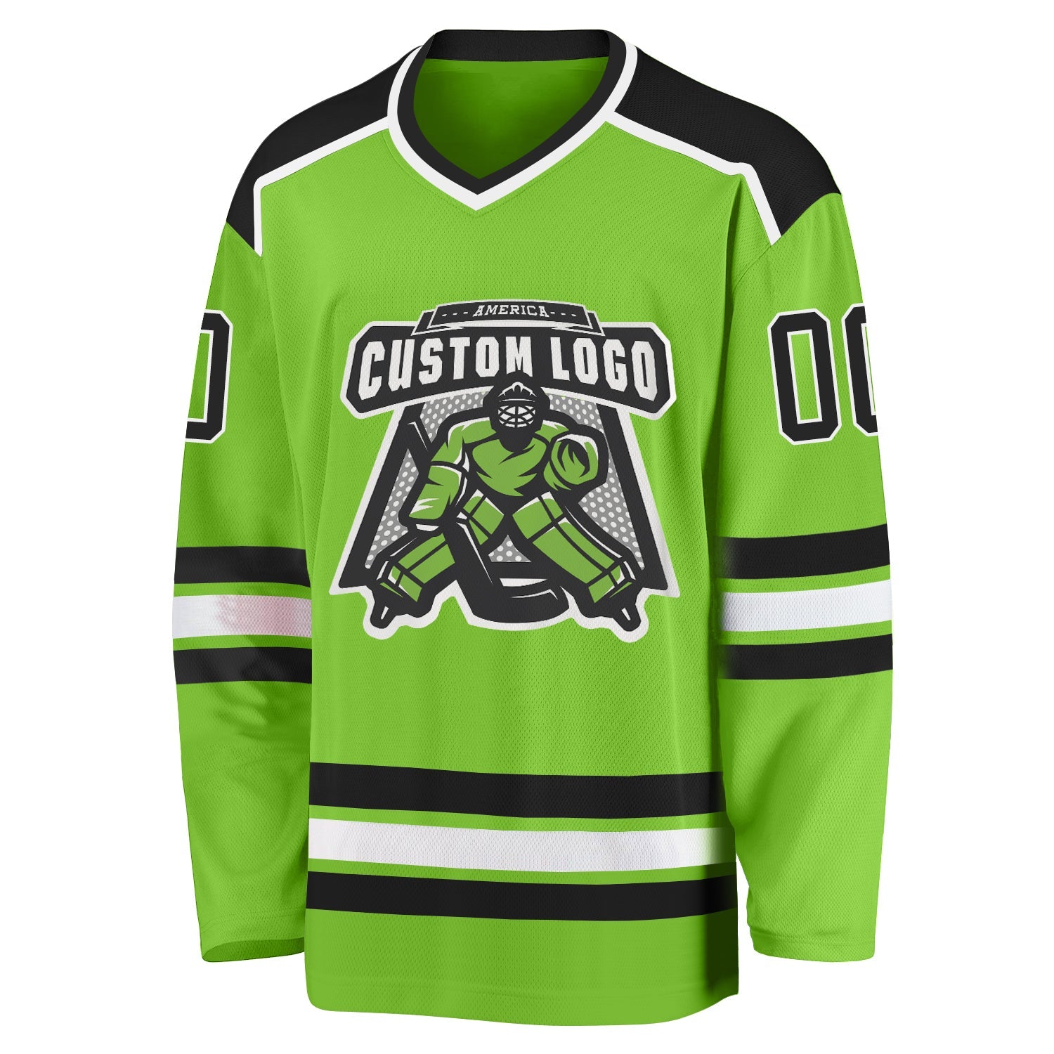 Custom Neon Green Black-White Hockey Jersey view 2