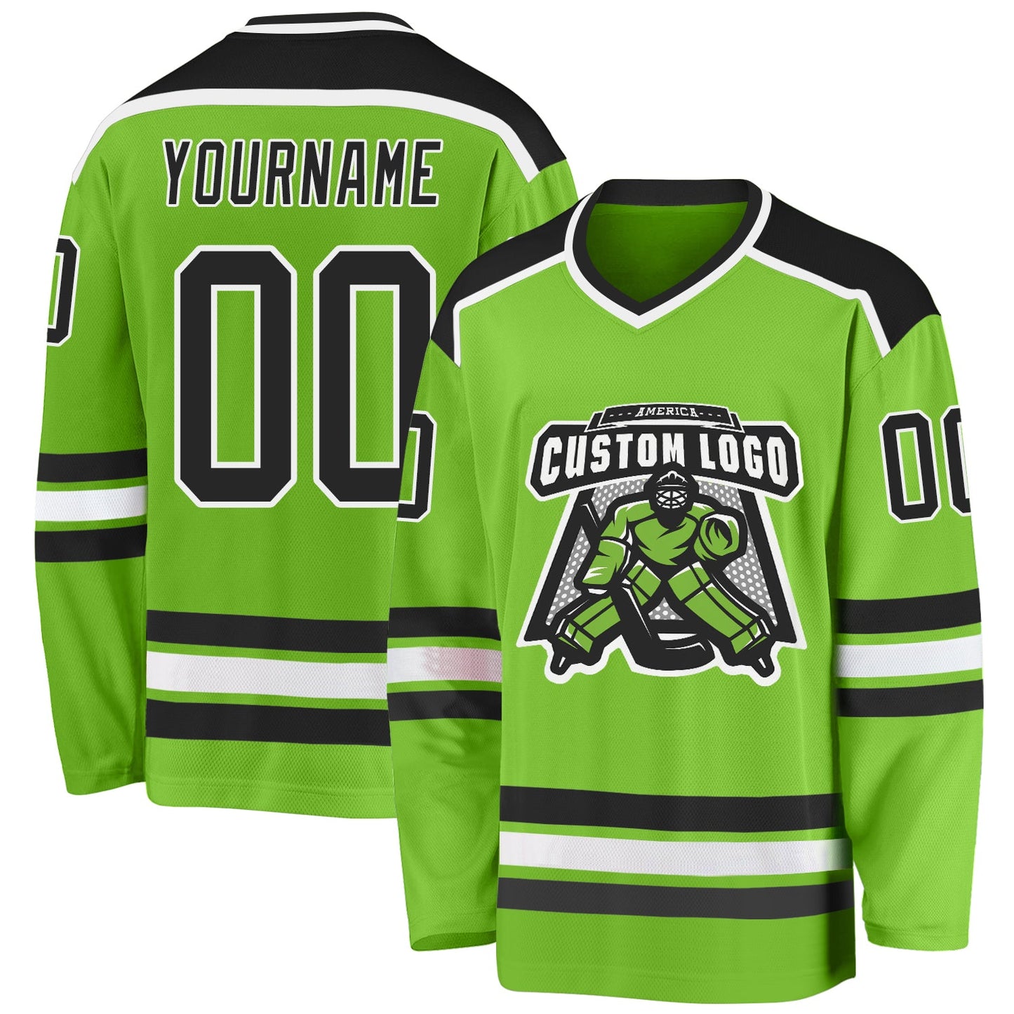 Custom Neon Green Black-White Hockey Jersey - Main View