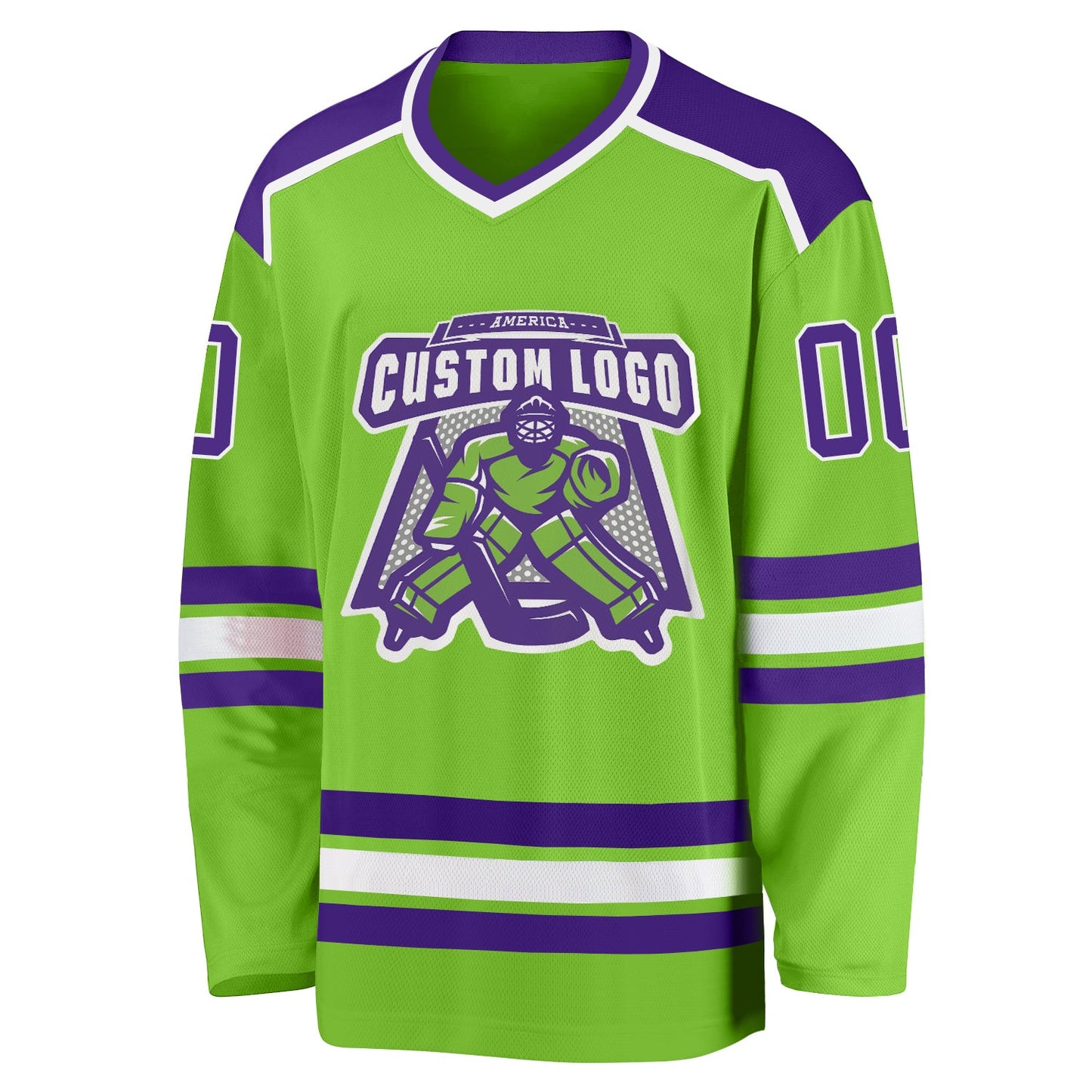 Custom Neon Green Purple-White Hockey Jersey view 2