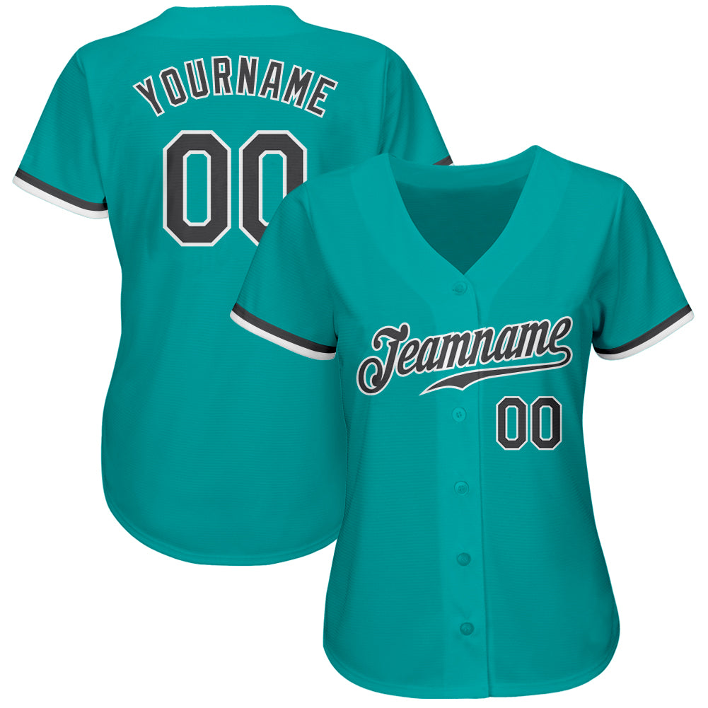 Custom Aqua Steel Gray-White Authentic Baseball Jersey view 2