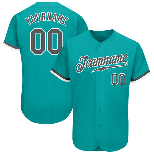 Custom Aqua Steel Gray-White Authentic Baseball Jersey - Main View