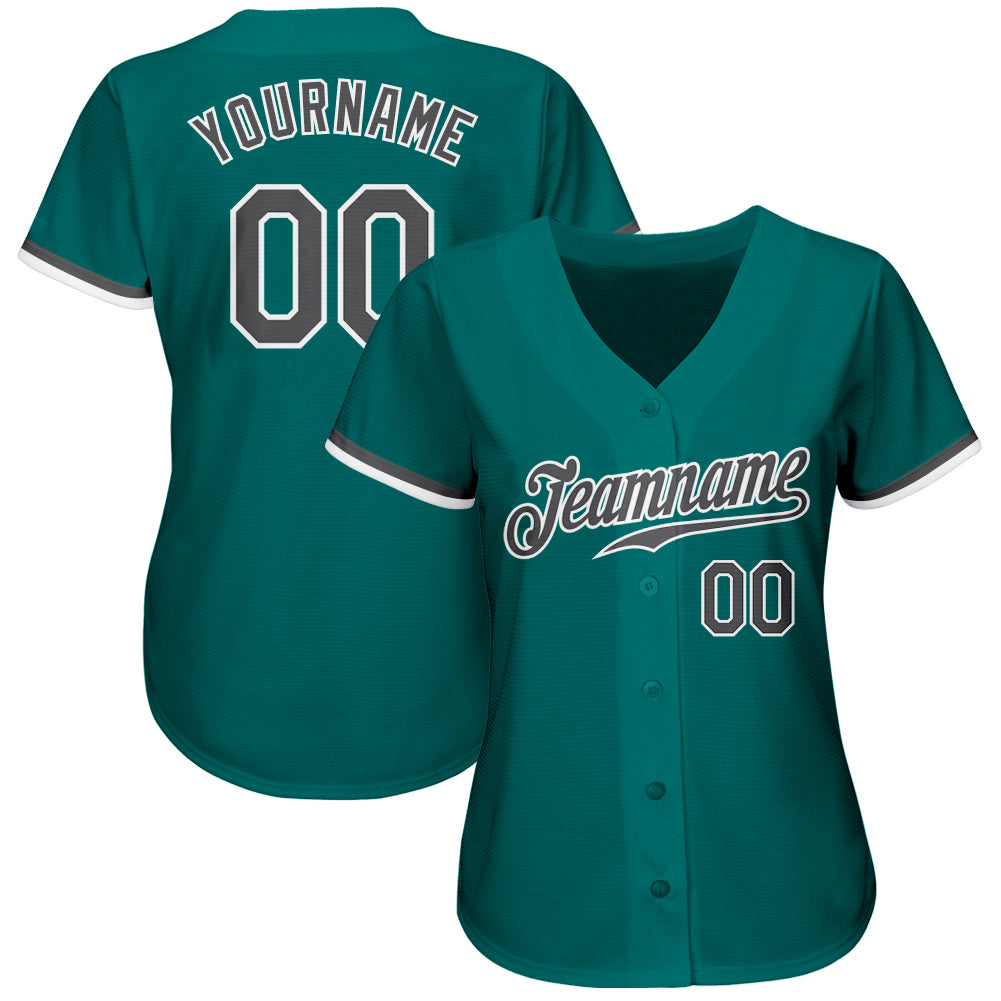 Custom Teal Steel Gray-White Authentic Baseball Jersey view 2