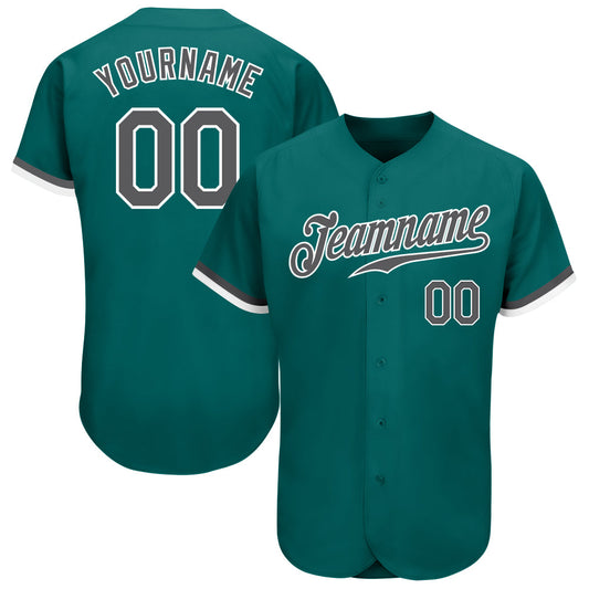 Custom Teal Steel Gray-White Authentic Baseball Jersey - Main View
