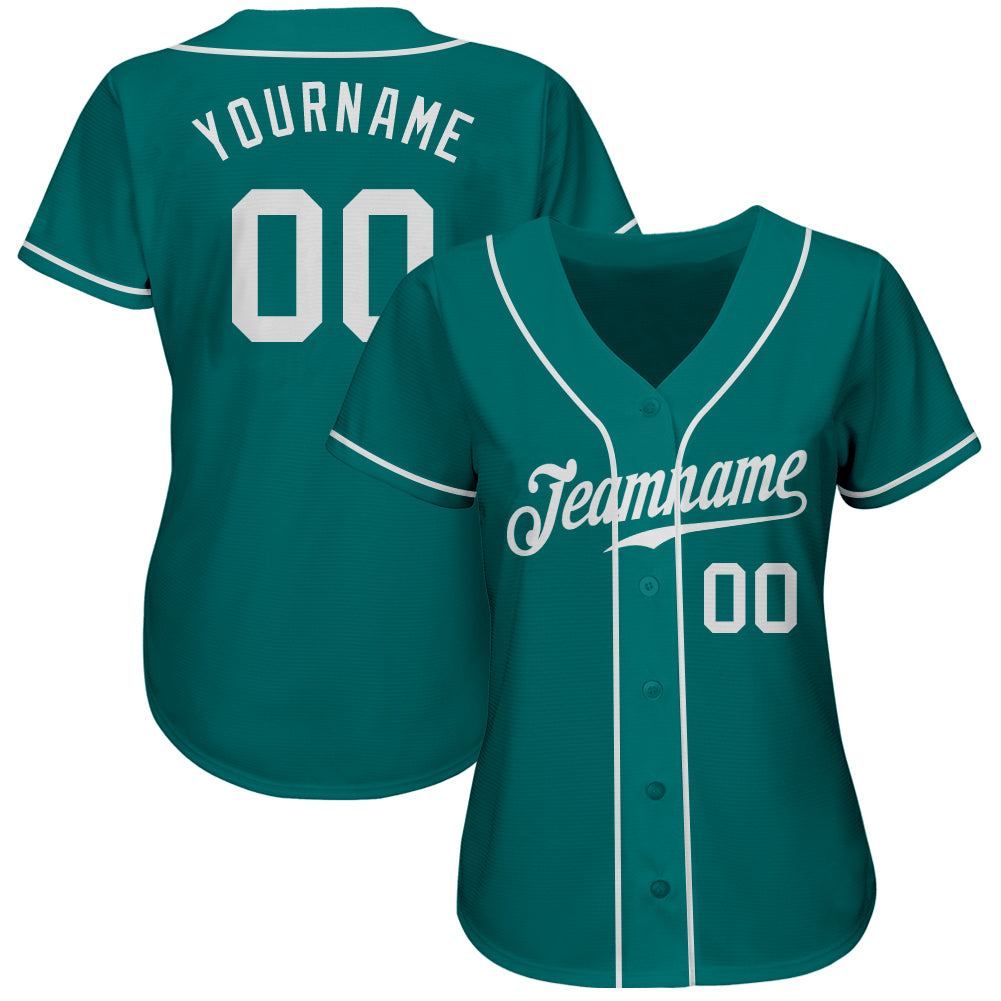 Custom Teal White Authentic Baseball Jersey view 2