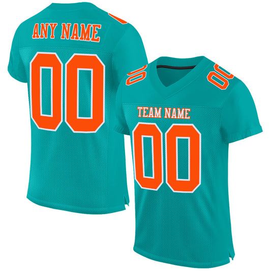 Custom Aqua Orange-White Mesh Authentic Football Jersey - Main View