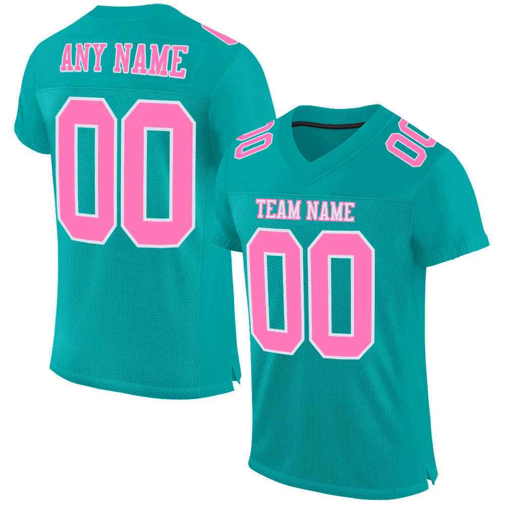Custom Aqua Pink-White Mesh Authentic Football Jersey - Main View