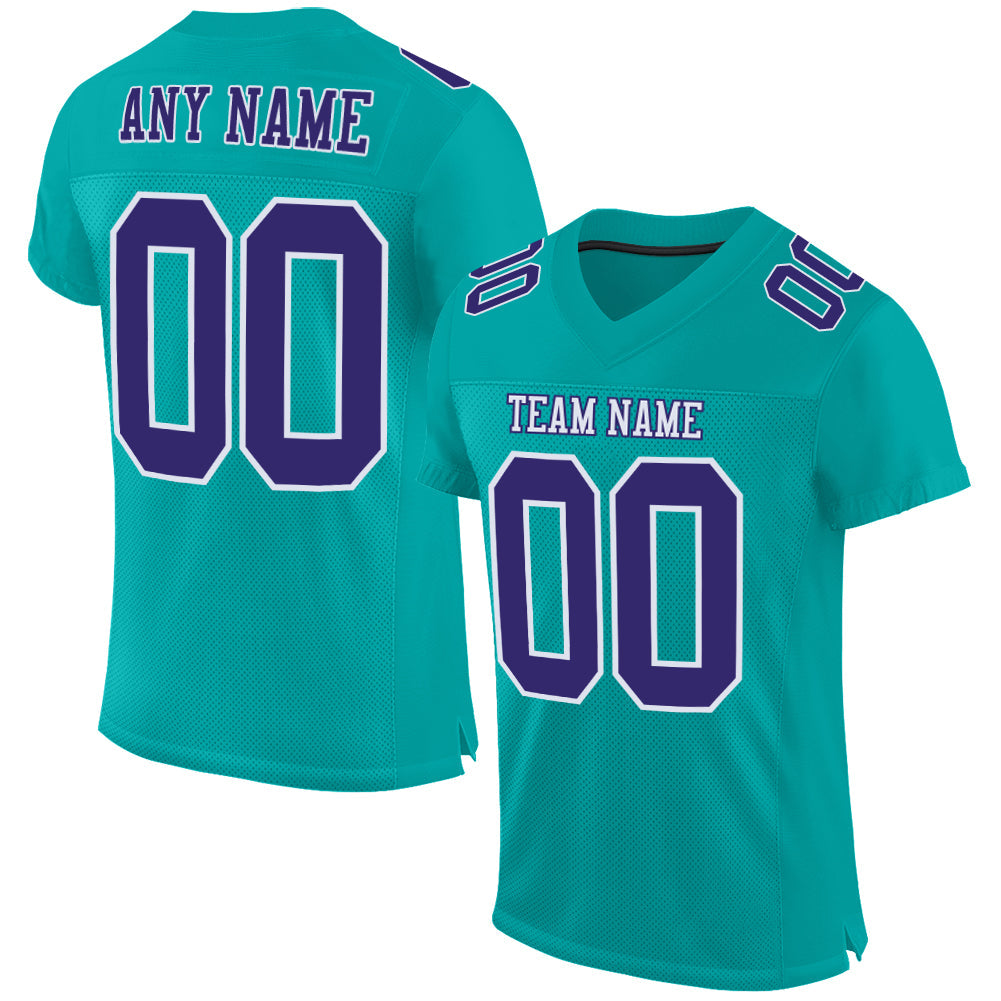 Custom Aqua Purple-White Mesh Authentic Football Jersey - Main View