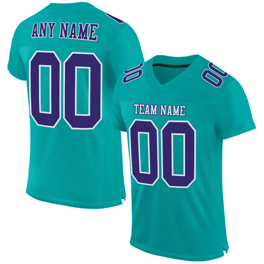 Custom Aqua Purple-White Mesh Authentic Football Jersey - Main View