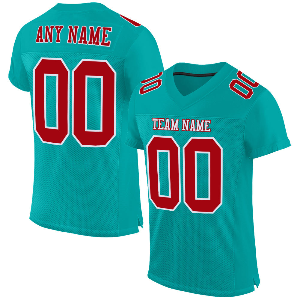 Custom Aqua Red-White Mesh Authentic Football Jersey - Main View