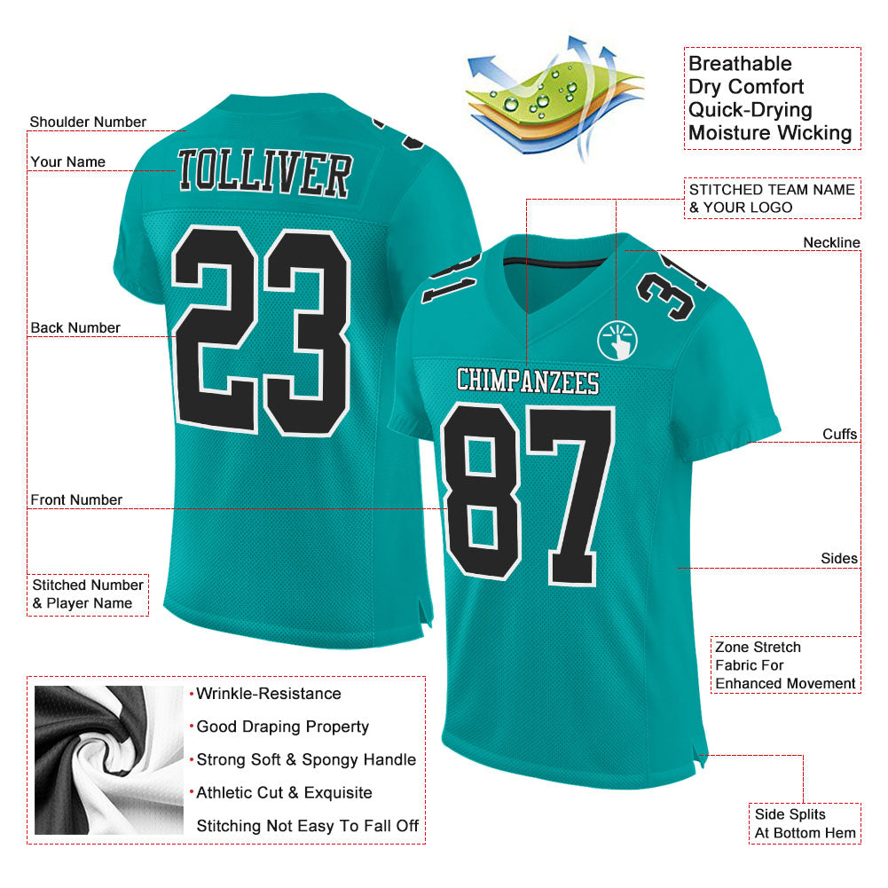 Custom Aqua Black-White Mesh Authentic Football Jersey view 2