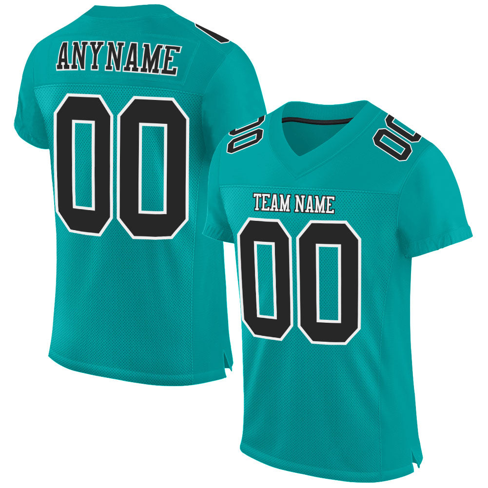 Custom Aqua Black-White Mesh Authentic Football Jersey - Main View