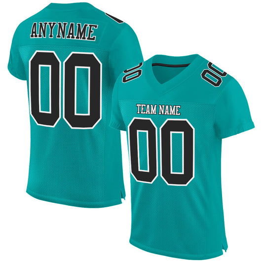 Custom Aqua Black-White Mesh Authentic Football Jersey - Main View