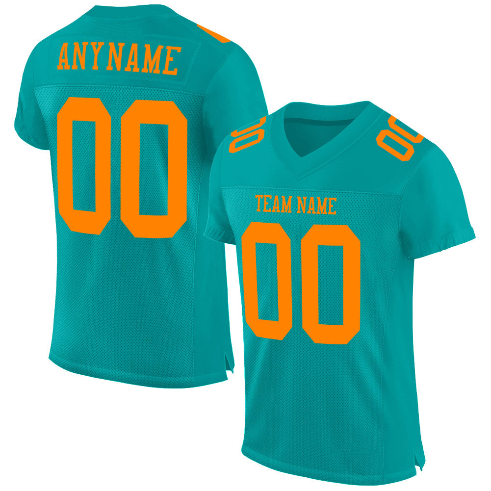 Custom Aqua Bay Orange Mesh Authentic Football Jersey - Main View